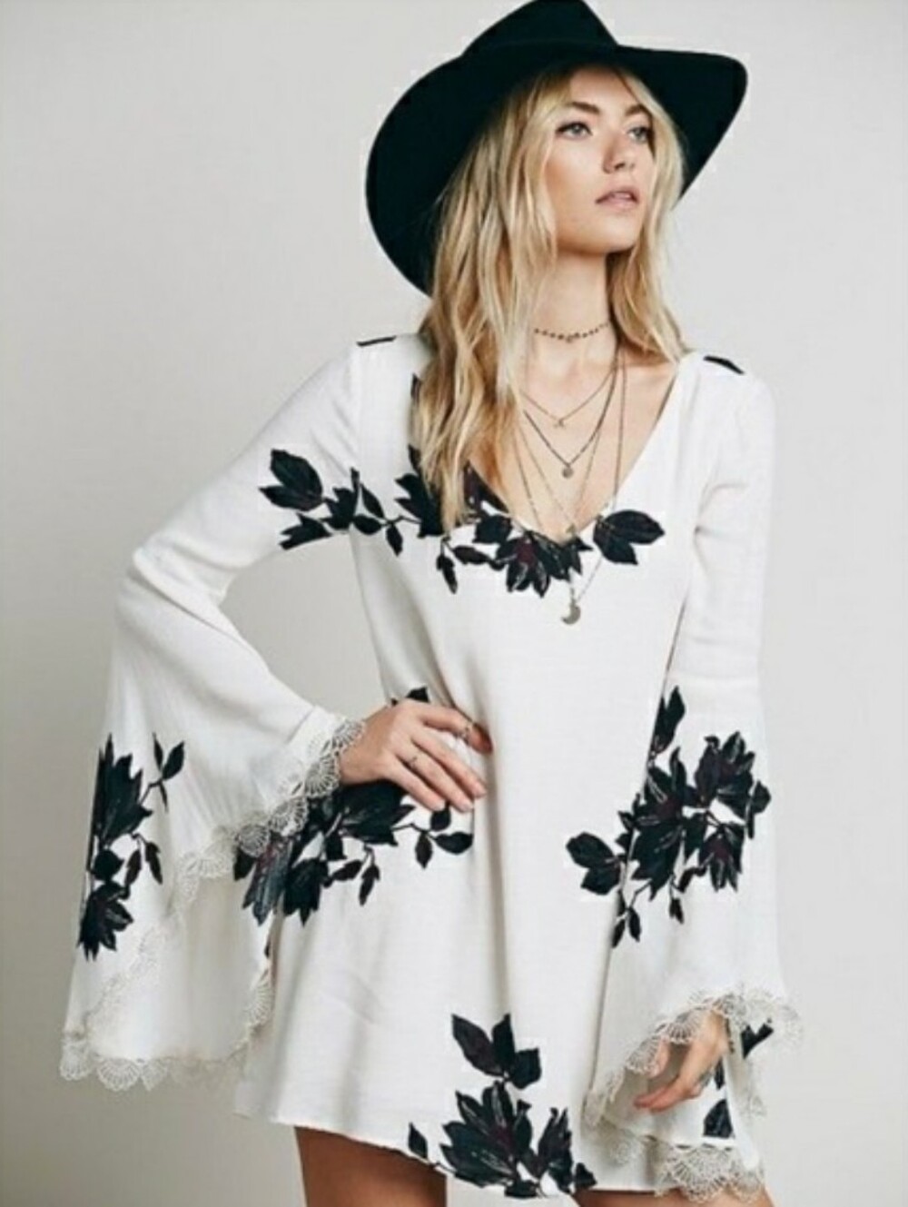 Free People Wanderer Bell Sleeve Mini Dress Size Large